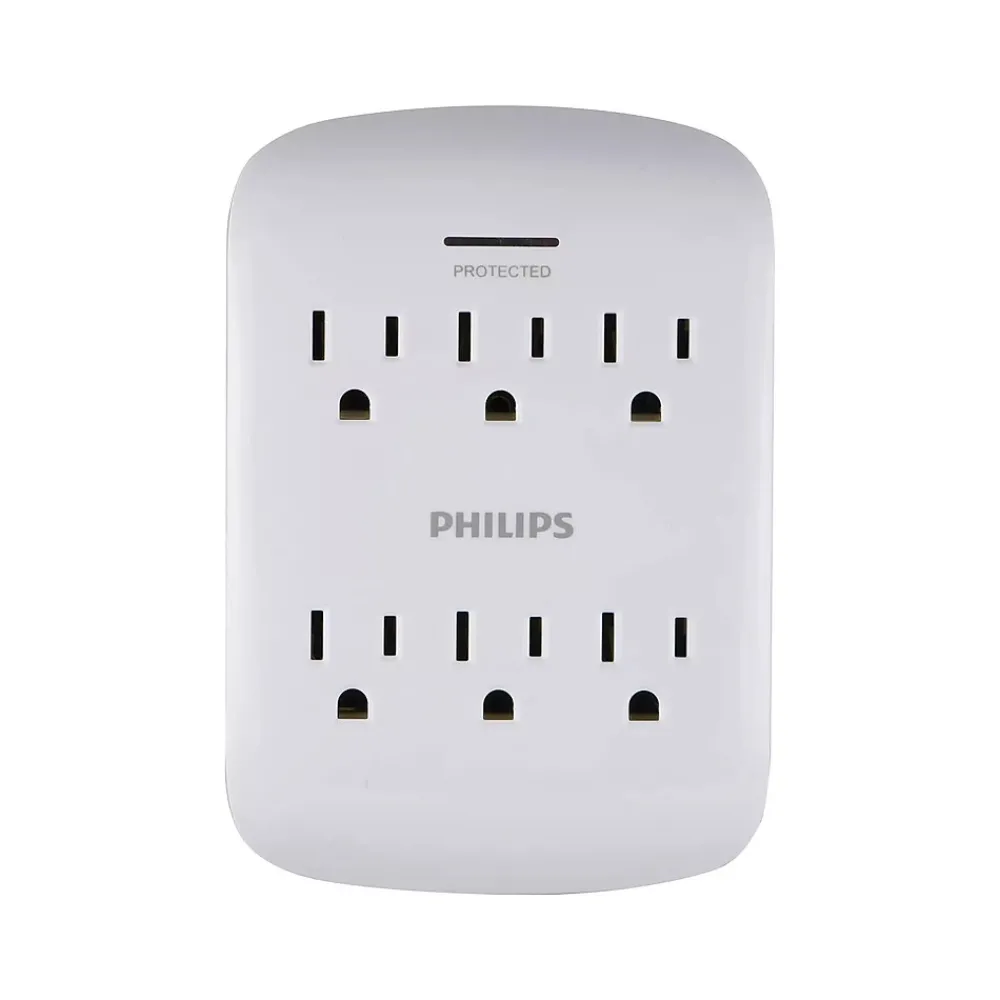 Philips 6-Outlet Wall Tap, White (SPP3461WA/37)