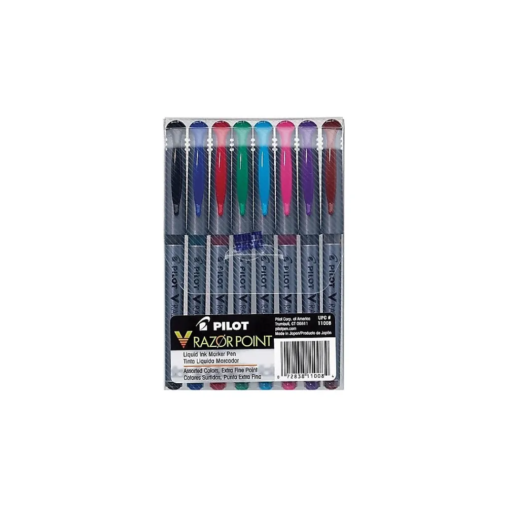 Pens|Pilot V Razor Point Liquid Ink Marker Pens, Extra Fine Point, Assorted, 8/Pack (11008)