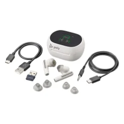 Plantronics Voyager Free 60+ UC Wireless Noise Cancelling Bluetooth Earbuds, USB-C, UC Certified, White Sand (7Y8G6AA)<Poly Clearance