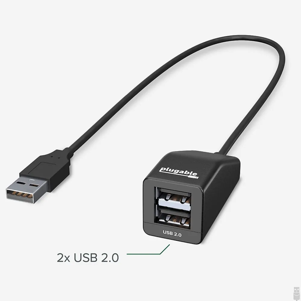 Plugable 2-Port USB 2.0 Hub, Black (USB2-2PORT)