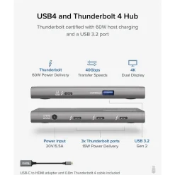 Plugable USB4 Hub, Silver (USB4-HUB3A)
