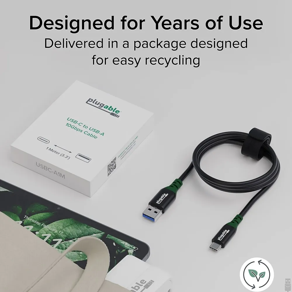 Plugable 3.3' USB-C to USB-A Cable, Black (USBC-A1M)