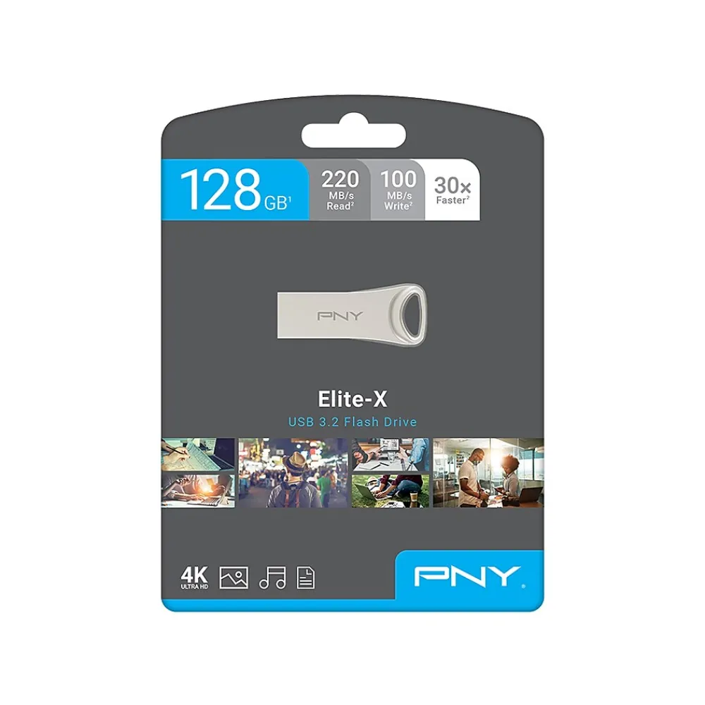 Sale PNY Elite-X 128GB USB 3.2 Type A Flash Drive, Silver (P-FDI128ELTX-GE)