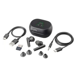 Voyager Free 60+ UC Wireless Noise Cancelling Bluetooth Earbuds, USB-C, MS Certified, Carbon Black (7Y8G4AA)<Poly Online