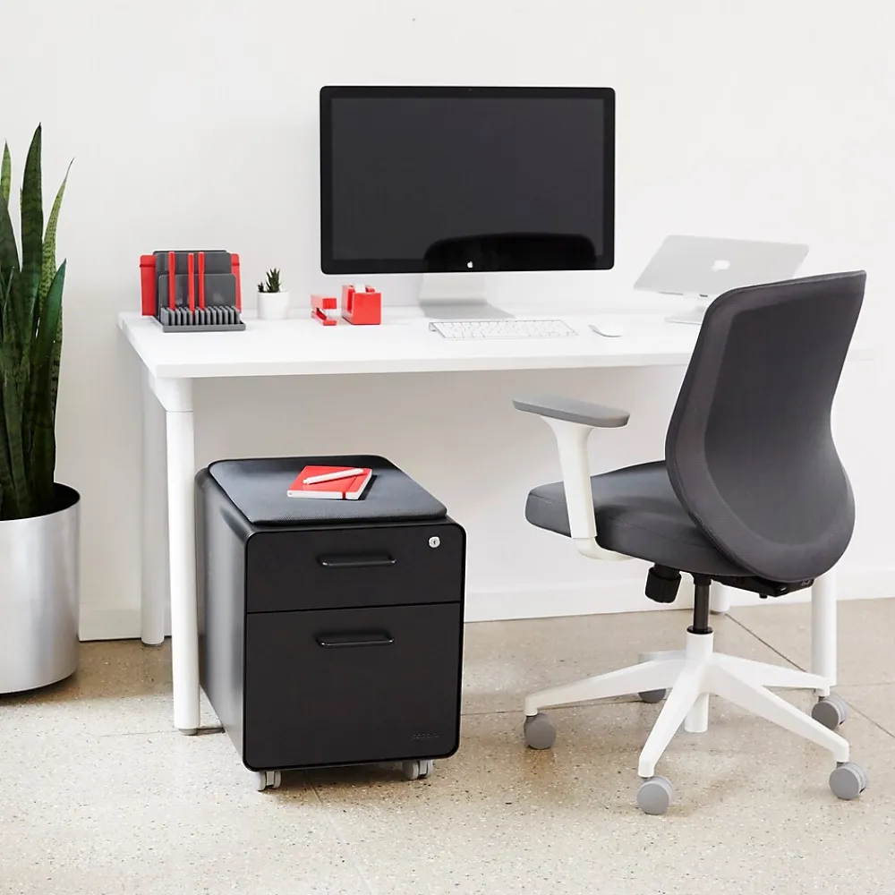 File Cabinets*Poppin Black Mini Stow 2-Drawer Vertical File Cabinet, Rolling, Black (104730)