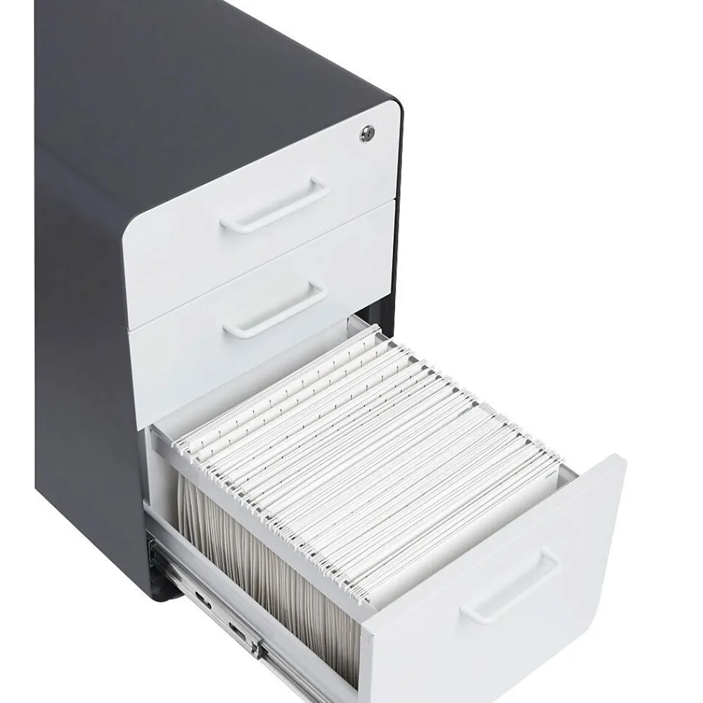 File Cabinets*Poppin Stow 3-Drawer File Cabinet, Rolling Cabinet with Casters, Letter/Legal, Charcoal/White, 20"D (103698)