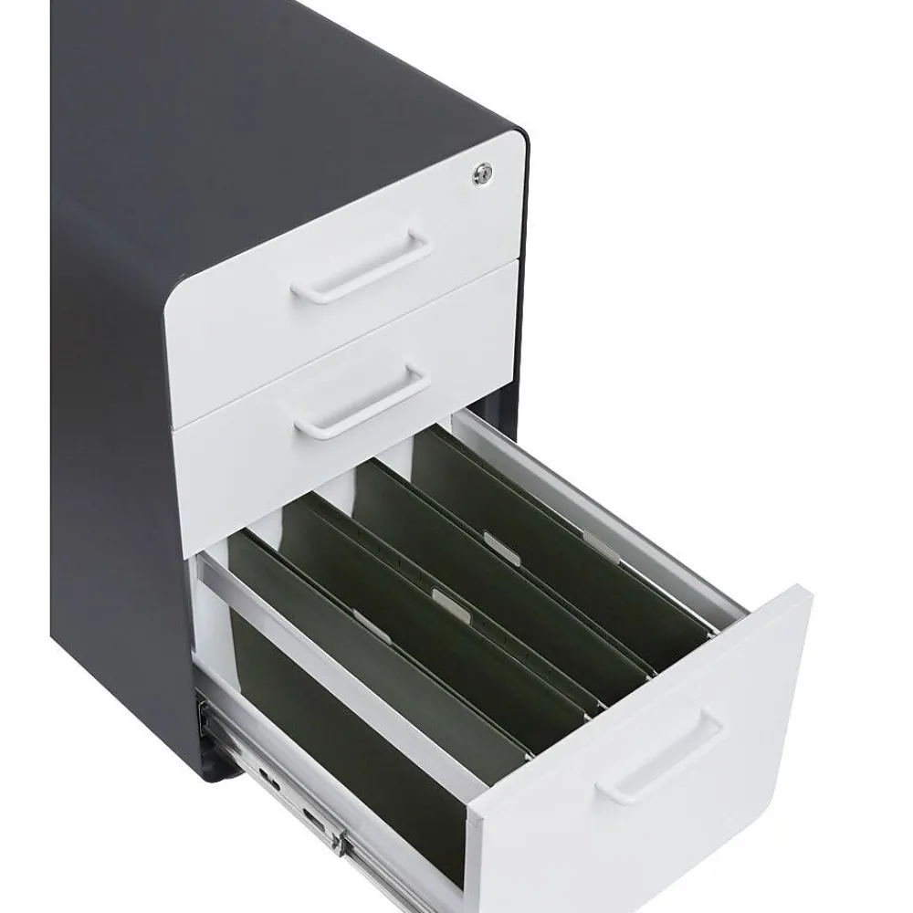 File Cabinets*Poppin Stow 3-Drawer File Cabinet, Rolling Cabinet with Casters, Letter/Legal, Charcoal/White, 20"D (103698)