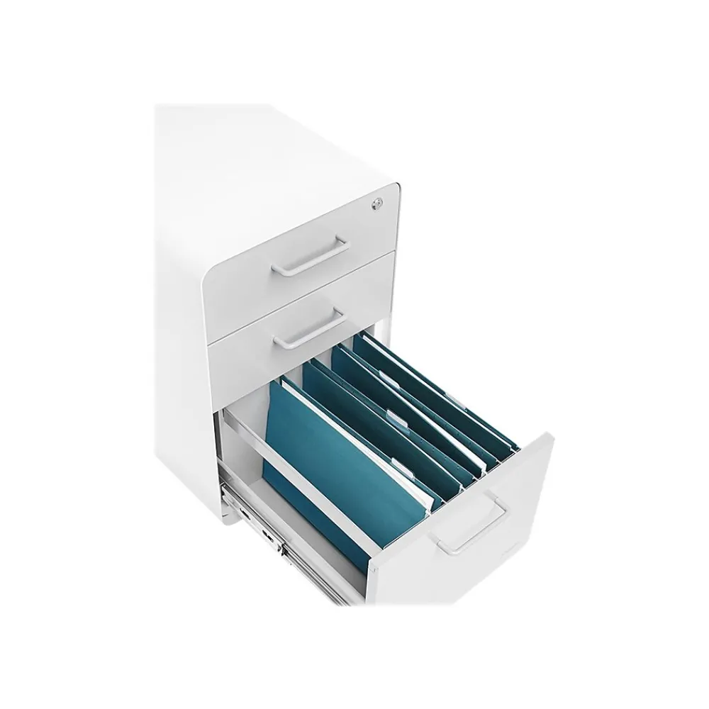 File Cabinets*Poppin Stow 3-Drawer Mobile Vertical File Cabinet, Letter/Legal Size, Lockable, 24"H x 15.75"W x 20"D, White/Light Gray (101251)