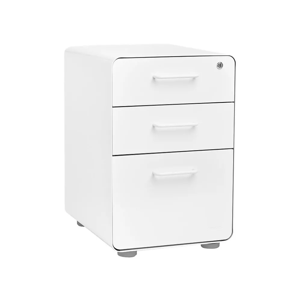 File Cabinets*Poppin Stow 3-Drawer Mobile Vertical File Cabinet, Letter/Legal Size, Lockable, 24"H x 15.75"W x 20"D, White (100425)