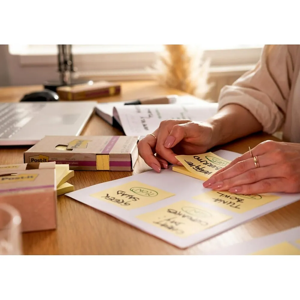 Post-It Notes*Post-it 100% Recycled Paper Super Sticky Notes, 3" x 3", Canary Collection, 70 Sheets/Pad, 24 Pads/Pack (654R-24SSCY-CP)