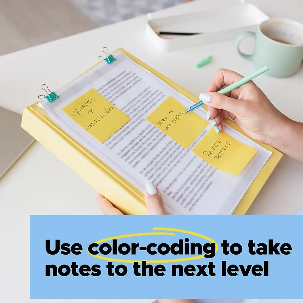 Post-It Notes*Post-it 100% Recycled Paper Super Sticky Notes, 3" x 3", Canary Collection, 70 Sheets/Pad, 24 Pads/Pack (654R-24SSCY-CP)
