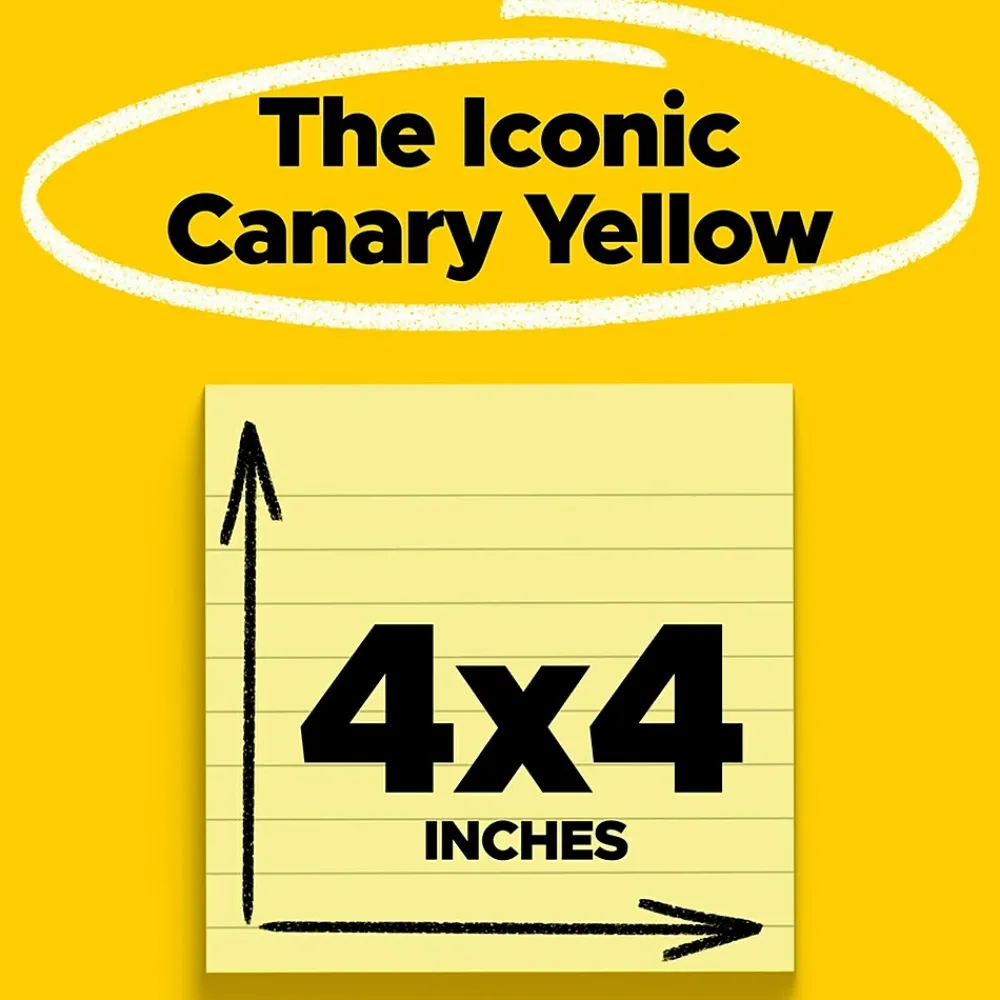 Post-It Notes*Post-it Notes, 4" x 4", Canary Collection, Lined, 300 Sheet/Pad (675-YL)