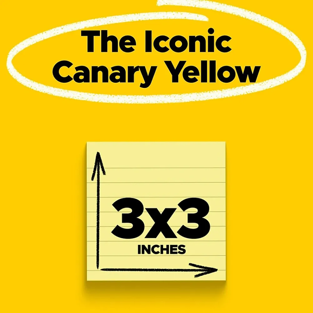 Post-It Notes*Post-it Notes, 3" x 3", Canary Collection, Lined, 100 Sheet/Pad, 2 Pads/Pack (630PK2)