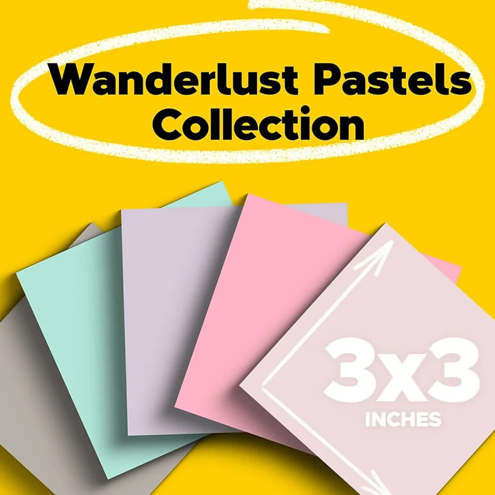 Post-It Notes*Post-it Recycled Super Sticky Notes, 3" x 3", Collection, 70 Sheet/Pad, 5 Pads/Pack (654R-5SSNRP) Wanderlust Pastels