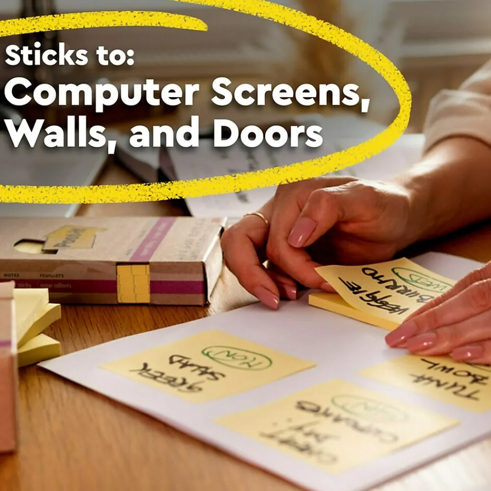 Post-It Notes*Post-it Recycled Super Sticky Notes, 3" x 3", Canary Collection, 70 Sheet/Pad, 12 Pads/Pack (654R-12SSCY)