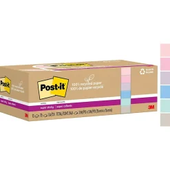 Post-It Notes*Post-it Recycled Super Sticky Notes, 3" x 3", Wanderlust Pastels Collection, 70 Sheet/Pad, 12 Pads/Pack (654R-12SSNRP)
