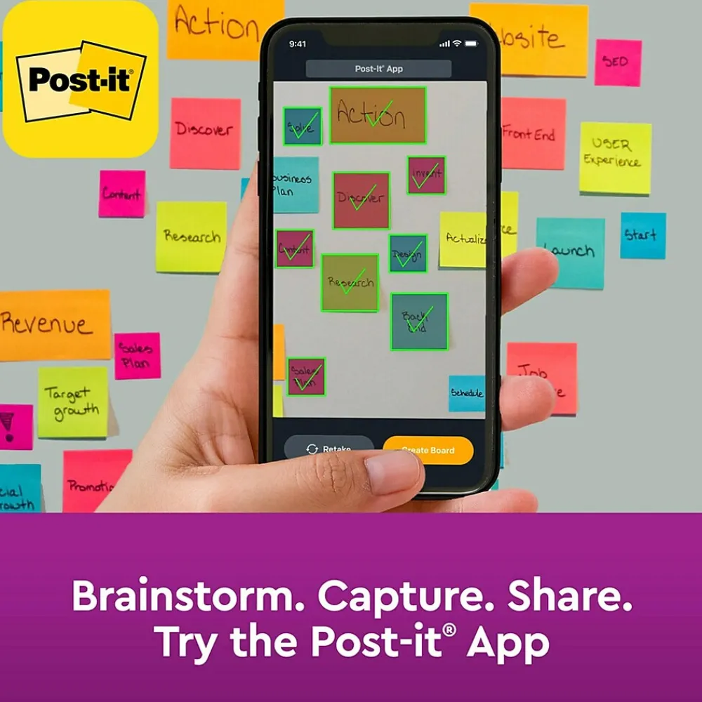 Post-It Notes*Post-it Recycled Super Sticky Notes, 3" x 3", Collection, 90 Sheet/Pad, 5 Pads/Pack (654-5SST) Oasis