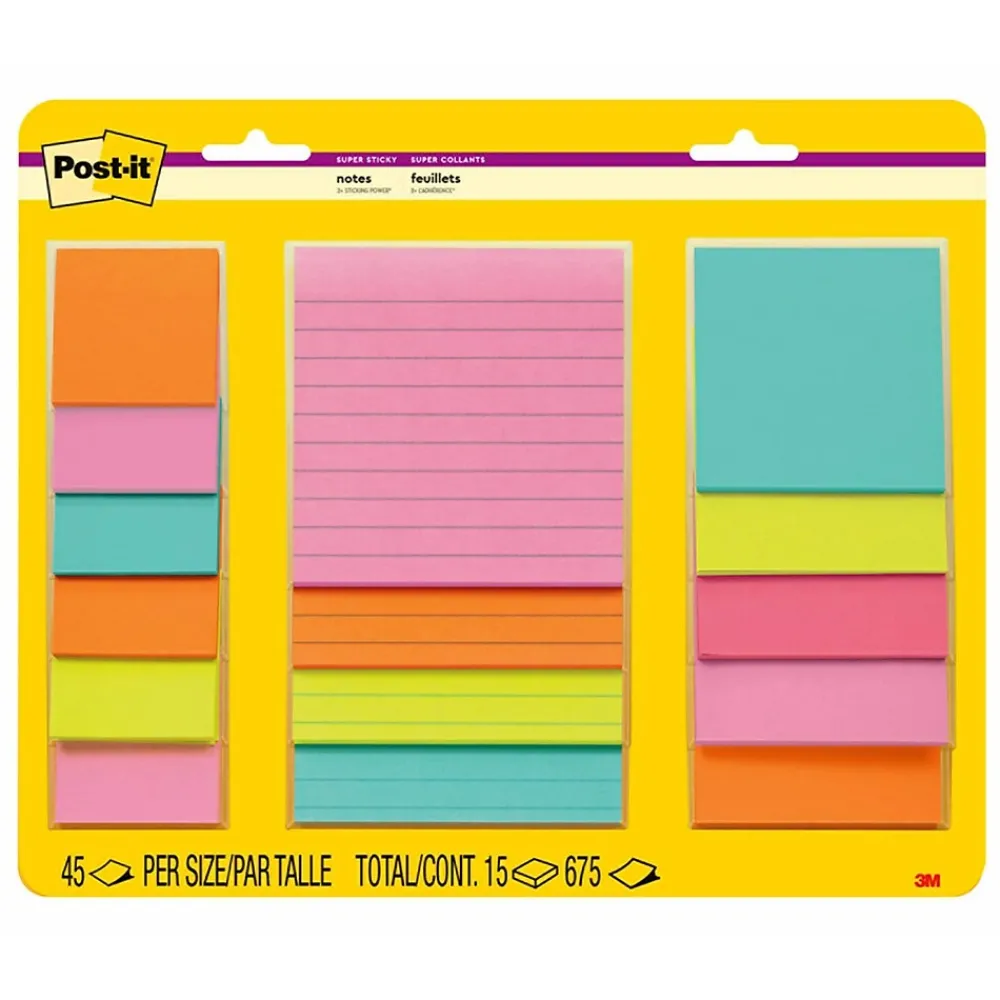 Sticky Notes*Post-it Super Sticky Notes, Supernova Neons Collection, 45 Sheet/Pad, 15 Pads/Pack (4423-15SSMIA)