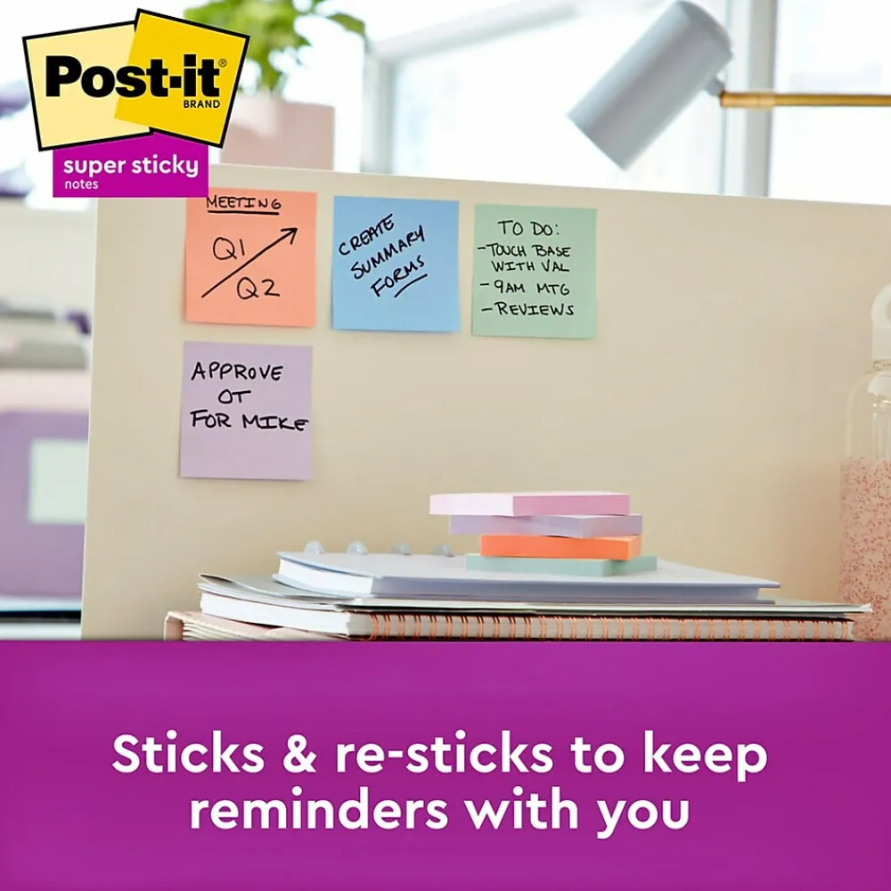 Sticky Notes*Post-it Super Sticky Notes, 3" x 3", Wanderlust Pastels Collection, 70 Sheet/Pad, 6 Pads/Pack (6546SSNRP)