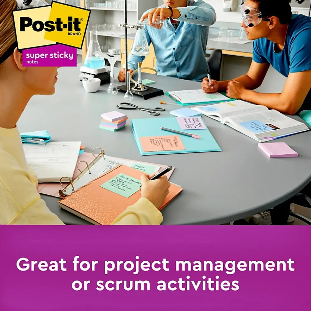 Sticky Notes*Post-it Super Sticky Notes, 3" x 3", Wanderlust Pastels Collection, 70 Sheet/Pad, 6 Pads/Pack (6546SSNRP)