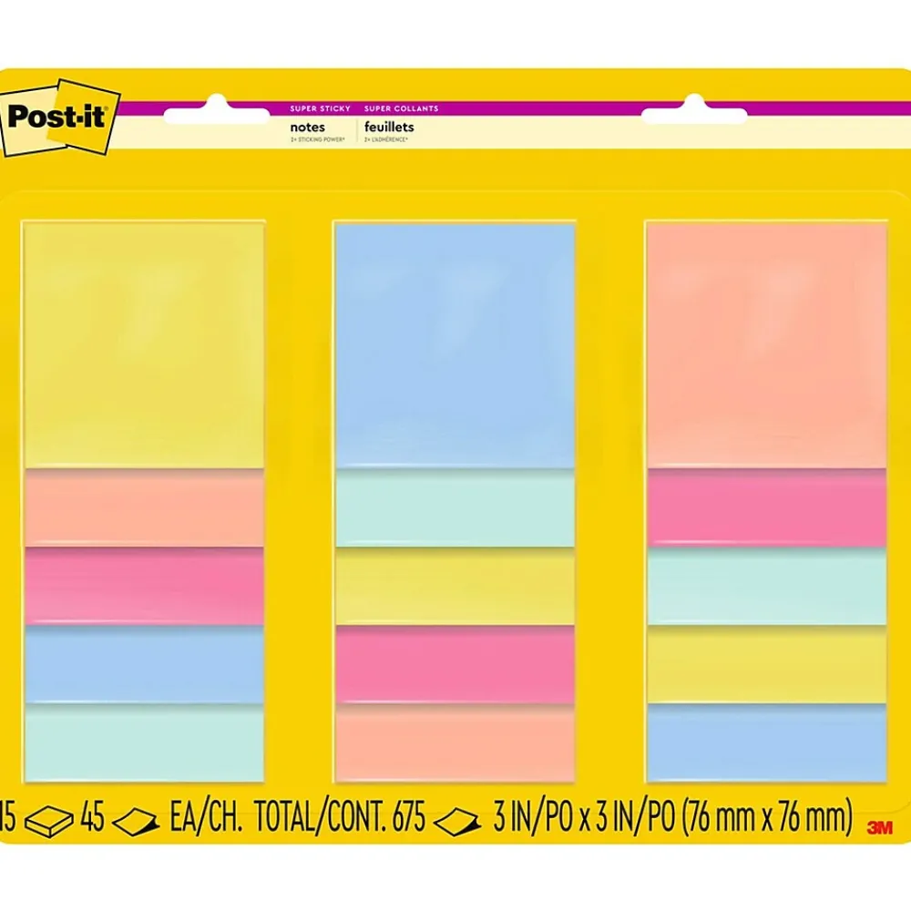 Post-It Notes*Post-it Super Sticky Notes, 3" x 3", Collection, 45 Sheet/Pad, 15 Pads/Pack (654-15SSJOY) Summer Joy