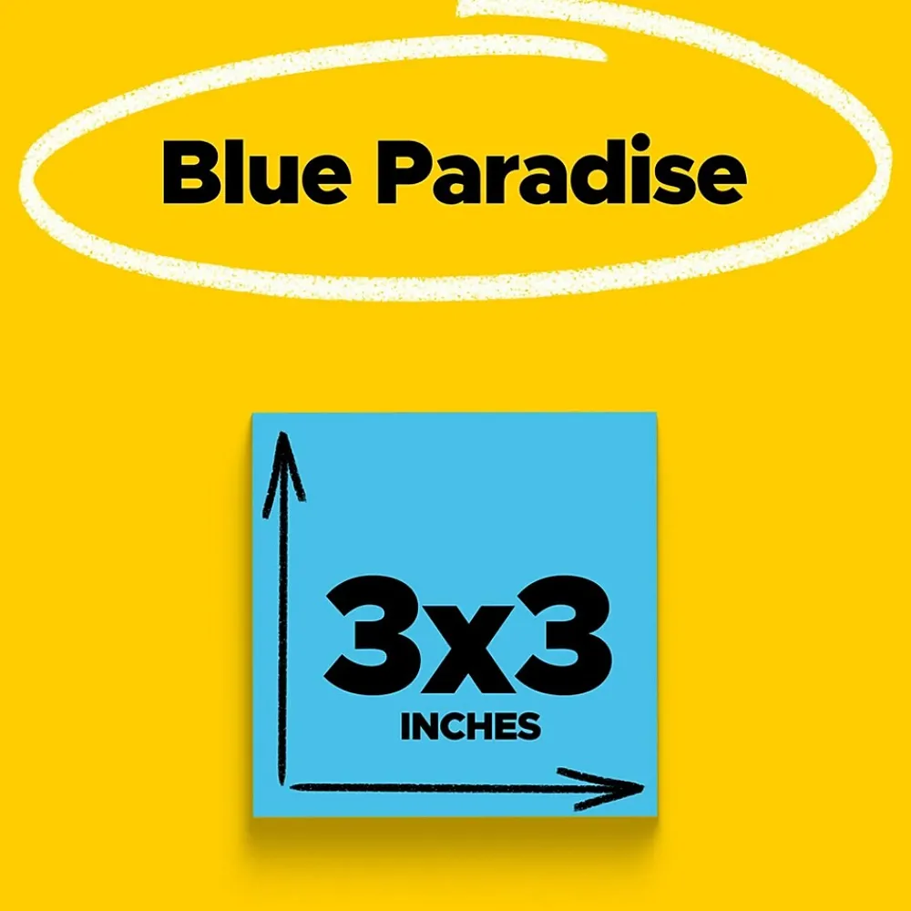 Post-It Notes*Post-it Super Sticky Notes, 3" x 3", Blue Paradise, 90 Sheet/Pad, 5 Pads/Pack (654-5SSBE) Electric Blue