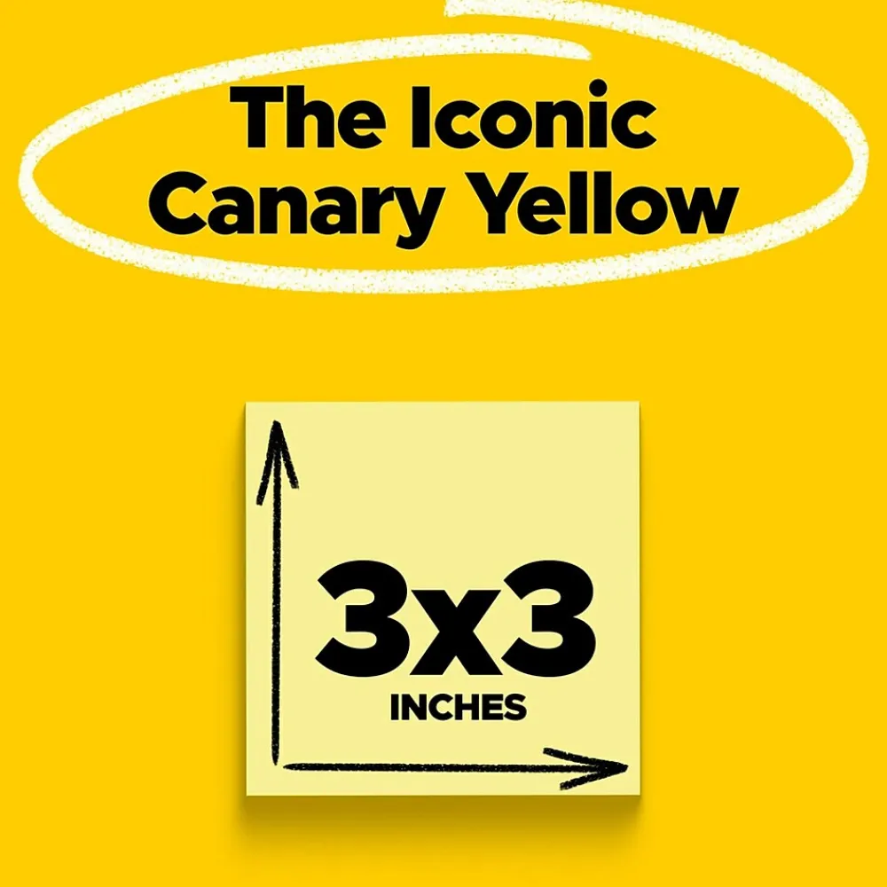 Post-It Notes*Post-it Super Sticky Notes, 3" x 3", Canary Collection, 90 Sheet/Pad, 12 Pads/Pack (65412SSCY)