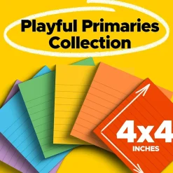 Post-It Notes*Post-it Super Sticky Notes, 4" x 4", Playful Primaries Collection, Lined, 90 Sheet/Pad, 6 Pads/Pack (6756SSAN)