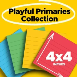 Post-It Notes*Post-it Super Sticky Notes, Playful Primaries Colors, Lined, 4 in x 4 in, 90 Sheets/Pad, 4 Pads/Pack (675-4SSAN)