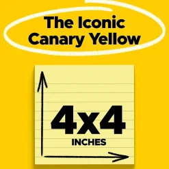 Post-It Notes*Post-it Super Sticky Notes, 4" x 4", Canary Collection, Lined, 90 Sheet/Pad, 4 Pads/Pack (675-4SSCY)