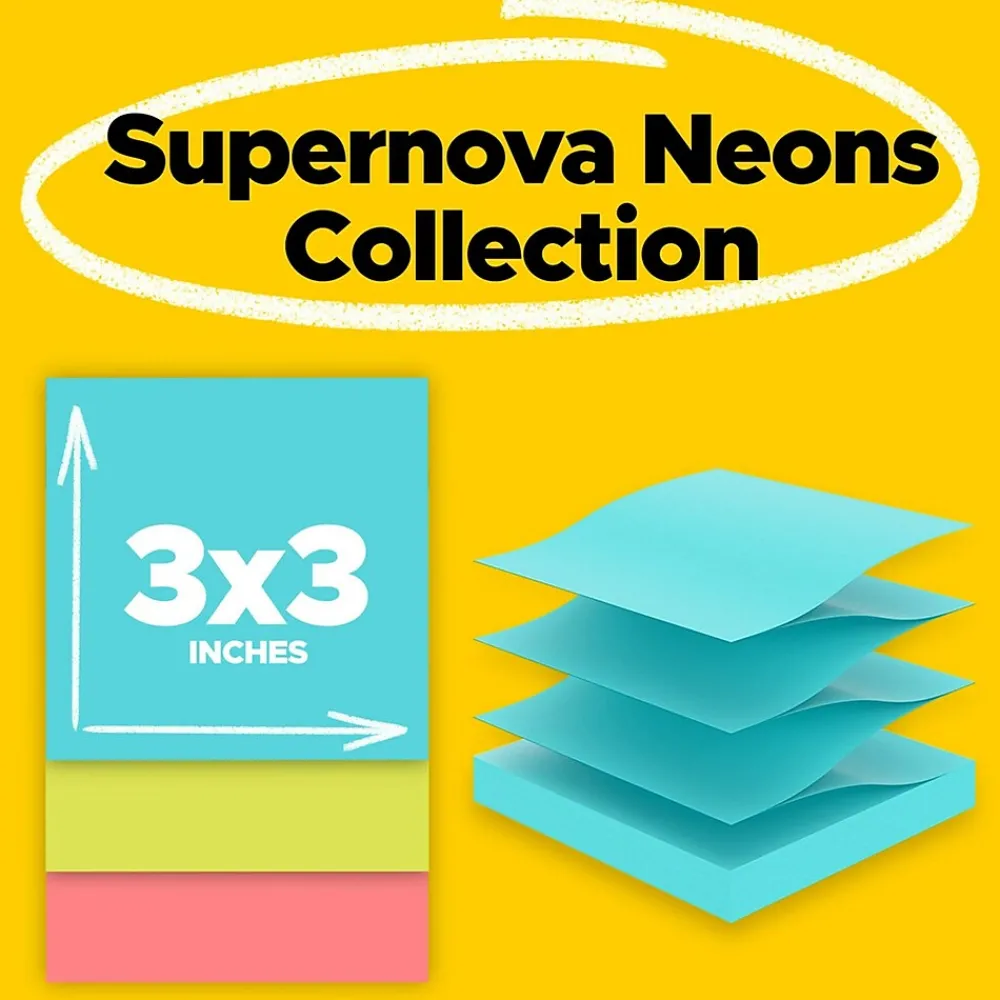 Post-It Notes*Post-it Super Sticky Pop-up Notes, 3" x 3", Supernova Neons Collection, 90 Sheet/Pad, 6 Pads/Pack (R330-6SSMIA)