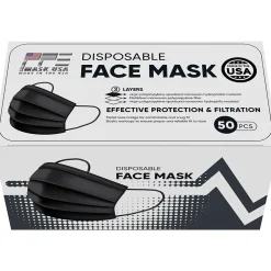 Disposable Surgical Cloth Face Mask, One Size, Black, 50/Box, 5 Boxes/Pack (TBN203202)<PPE Mask USA Best