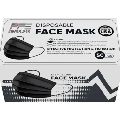 PPE Mask USA Disposable Surgical Cloth Face Mask, One Size, Black, 50/Box, 20 Boxes/Pack (TBN203203)
