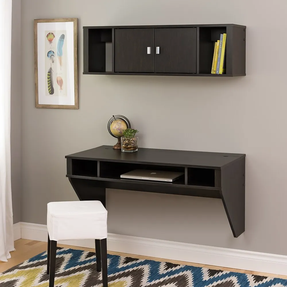 Computer Desks*Prepac Designer Floating Desk & Hutch Set, Washed Black (HRHW-0501-2M)