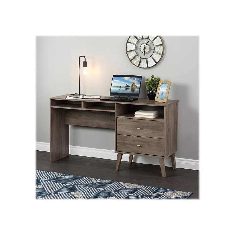 Computer Desks*Prepac Milo 55" Desk with Side Storage and 2 Drawers, Drifted Gray (DEHR-1413-1)