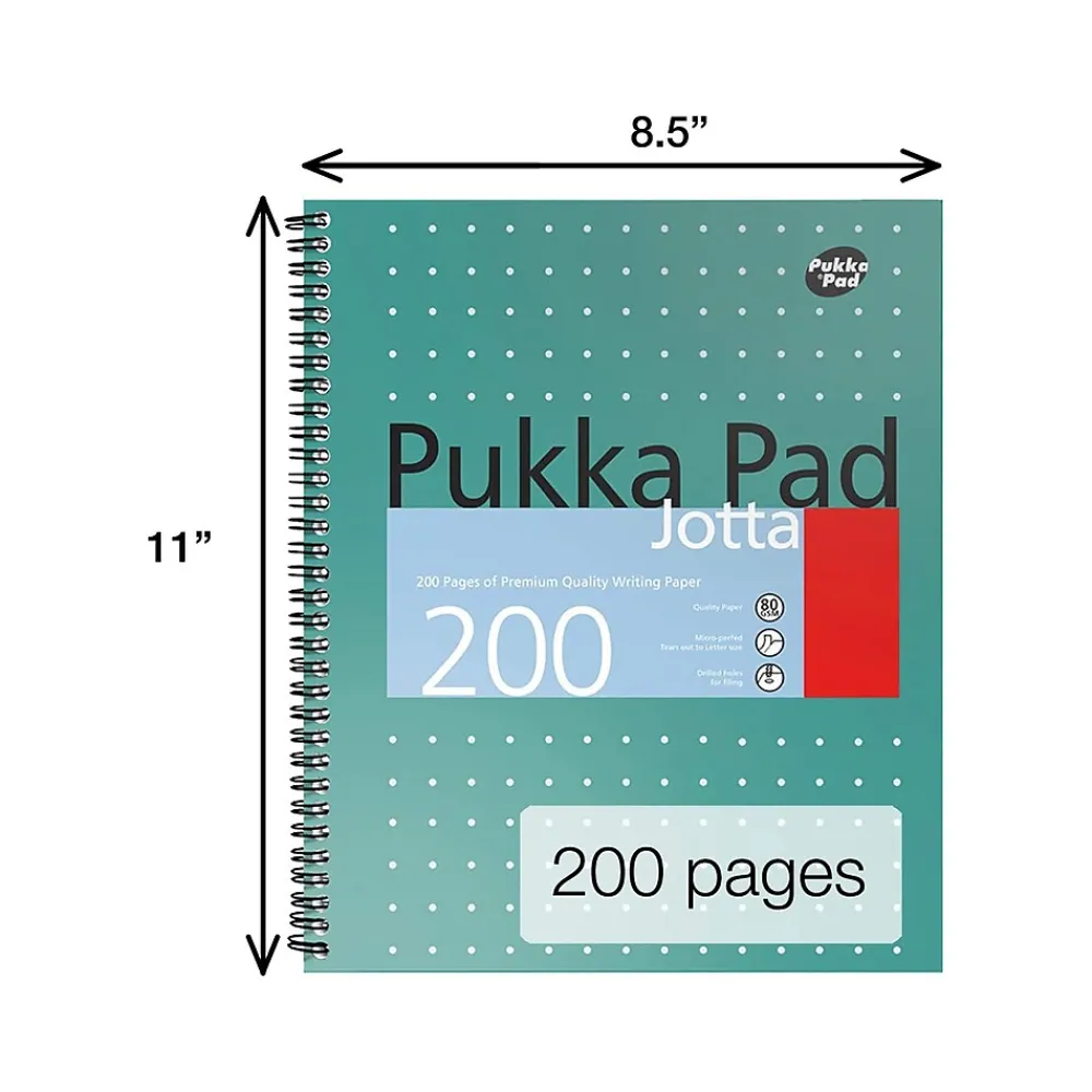 Notebooks|Pukka Pad Metallic Jotta Professional Notebooks, 8.5" x 11", College Ruled, 100 Sheets, Green, 3/Pack (8751-MET)