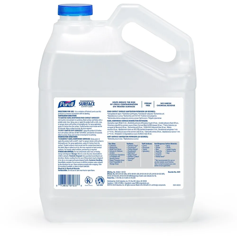 Foodservice Surface Sanitizer, Fragrance Free, 1 Gallon Refill (4341-04)<Purell Best