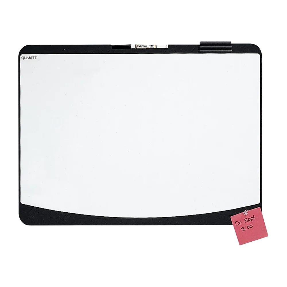 Bulletin*Quartet Designer Tack & Write Melamine Dry-Erase Whiteboard, Plastic Frame, 2' x 1.5' (06355BK)