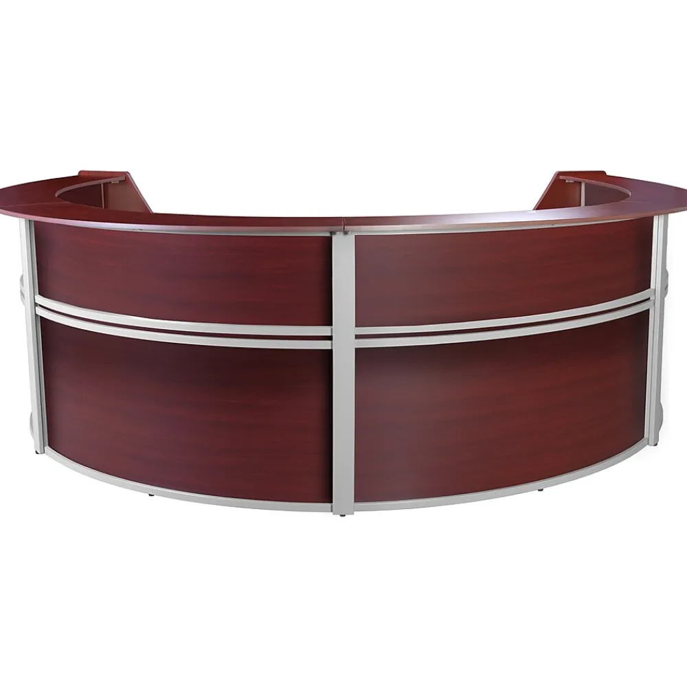 Office Desks*Regency Marque 142"W Curved Reception Desk Workstation, (77294MH) Mahogany