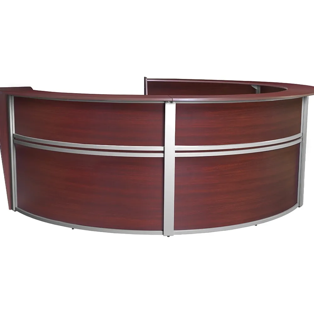Office Desks*Regency Marque 142"W Curved Reception Desk Workstation, (77294MH) Mahogany