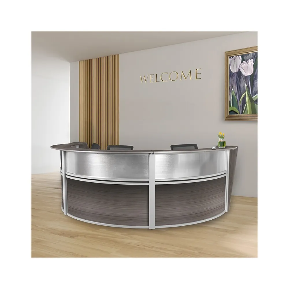 Office Desks*Regency Marque 144"W Curved Reception Desk Workstation, (77313GY) Driftwood Gray