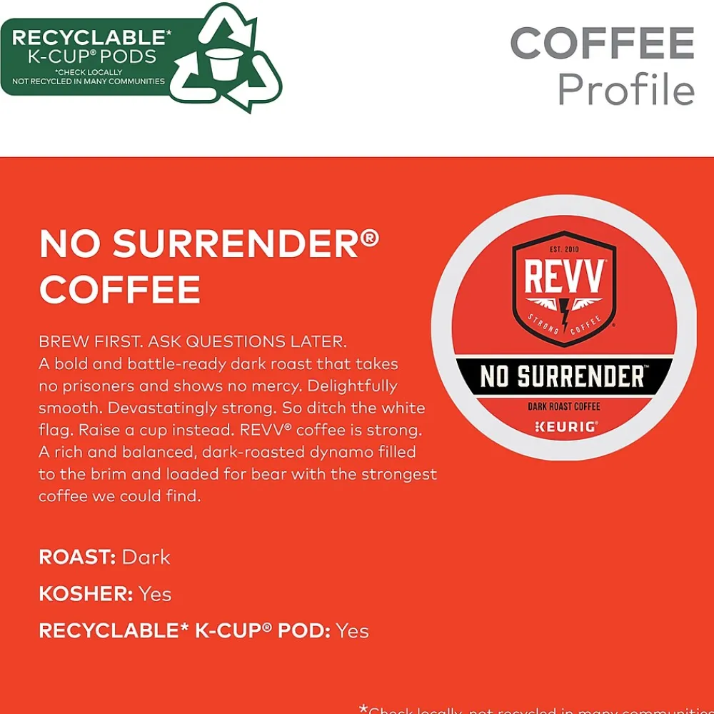 Revv Coffee No Surrender Coffee Keurig® K-Cup® Pods, Dark Roast, 24/Box (6873)
