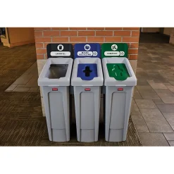 Slim Jim Single-Stream Recycling Station, 23 Gallon, Gray/Green (2185051)<Rubbermaid Clearance