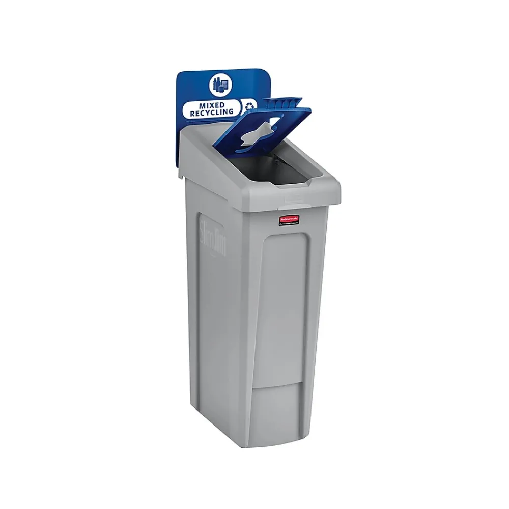 Slim Jim Single-Stream Recycling Station, 23 Gallon, Gray/Blue (2185055)<Rubbermaid Online