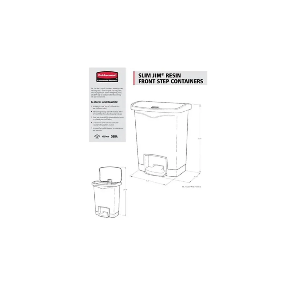 Slim Jim Step-On Plastic Step Trash Can, 18 Gallon, Black (1883613)<Rubbermaid Online