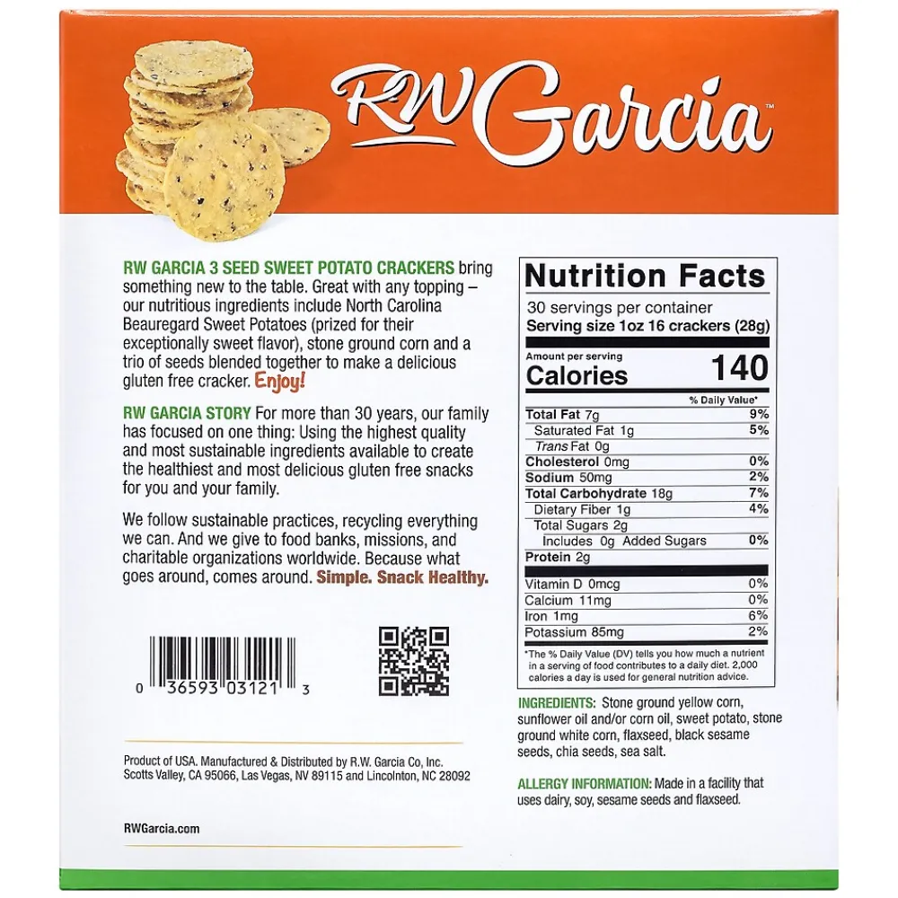 RW Garcia Gluten Free Sweet Potato Crackers, 30 oz (220-02002)
