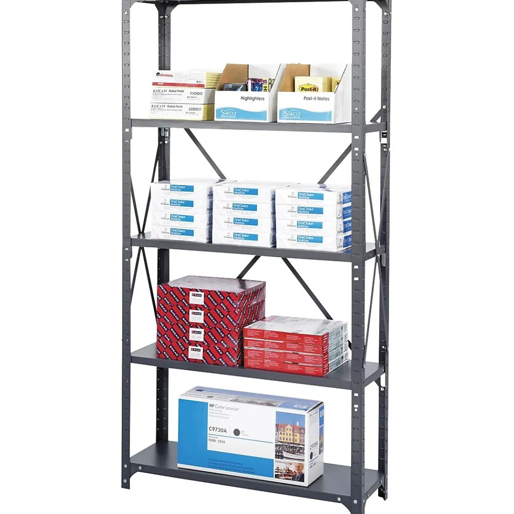 Shelving*Safco Commercial 5-Shelf Metal Unit, 36", Gray (6265)