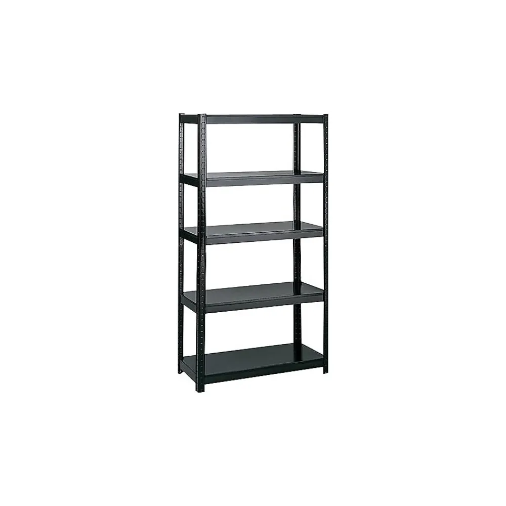 Shelving*Safco 4-Shelf Powder-Coated Steel Stand Alone Shelving, 36", Black (5247BL)