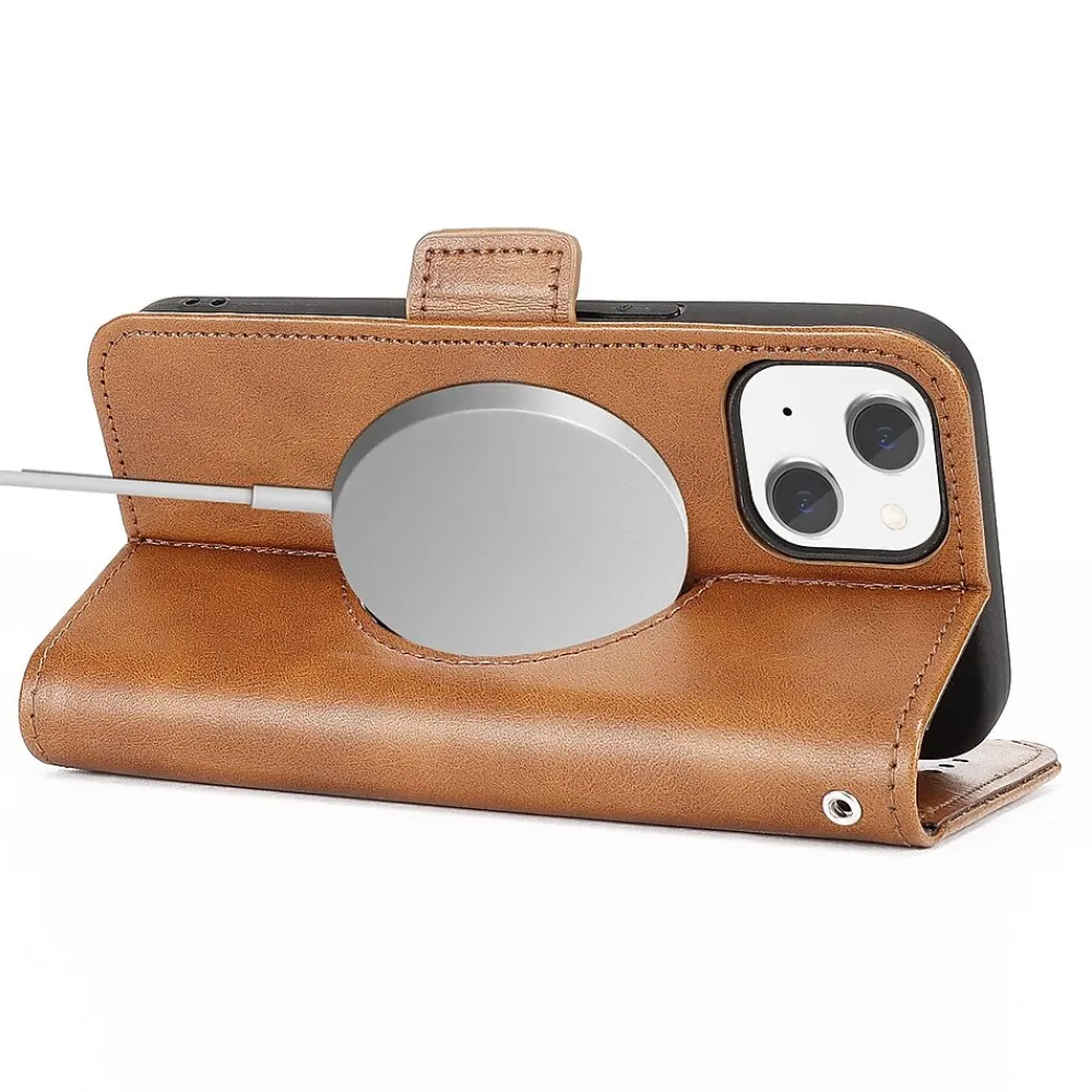 SaharaCase Folio Wallet MagSafe Phone Case for iPhone 15, Shock Absorbing, Brown (CP00446)