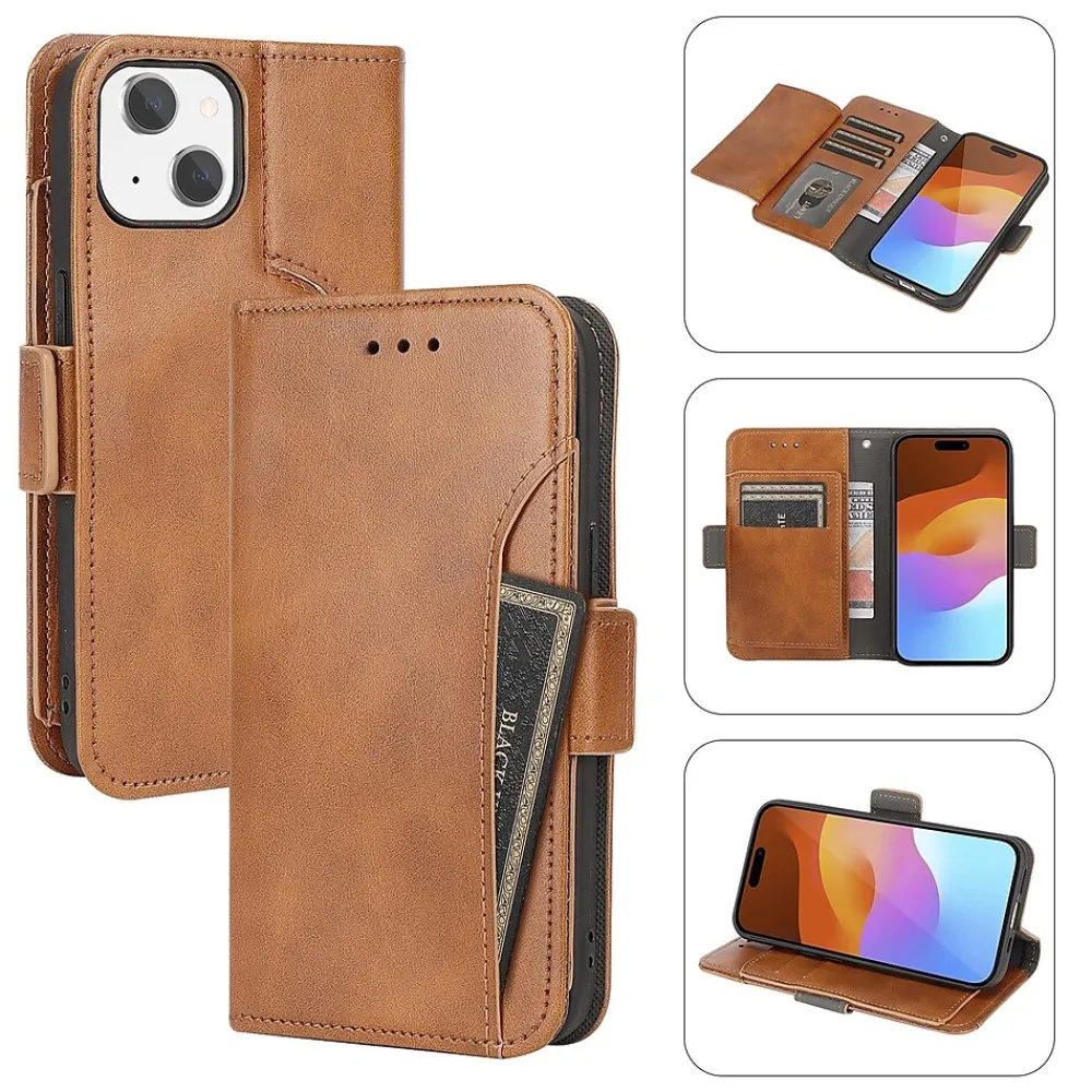 SaharaCase Folio Wallet MagSafe Phone Case for iPhone 15, Shock Absorbing, Brown (CP00446)